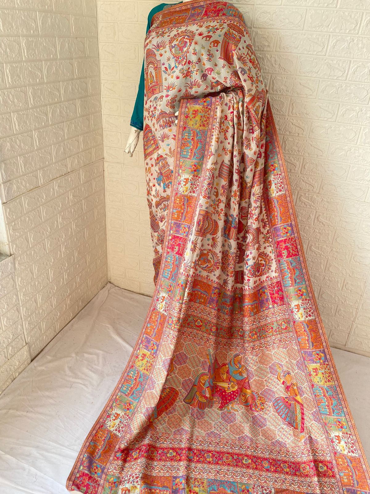 Kani Work Saree (Silk and Crape) with Blouse